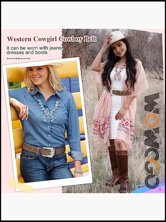 Western Cowgirl Belt Rhinestone Turquoise Faux Leather Plus Size Adjustable main image 6